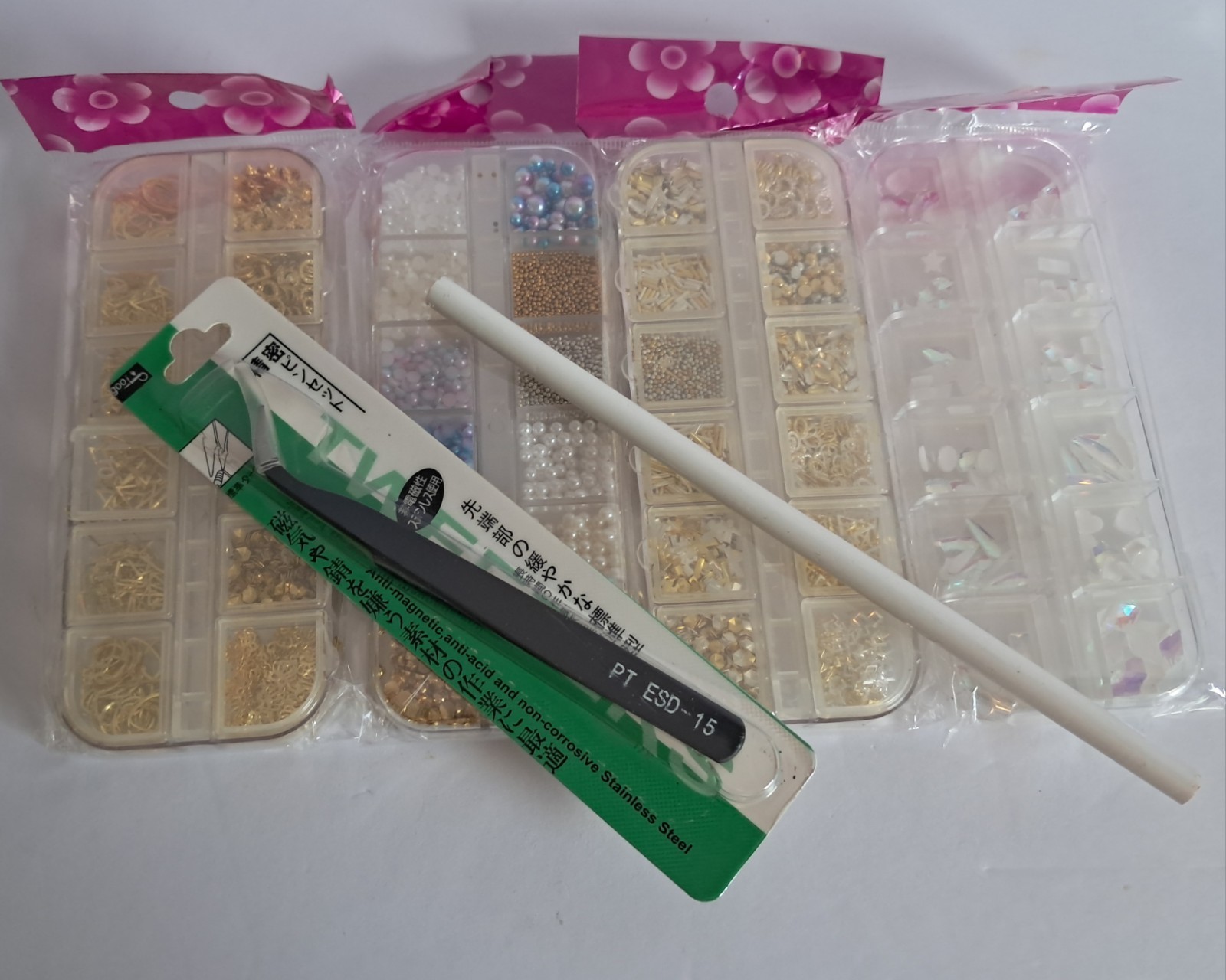 4 Box Set 48 Nail Gems Holographic, Silver , Gold 3D Mosaic Nail Art Kit *NEW*