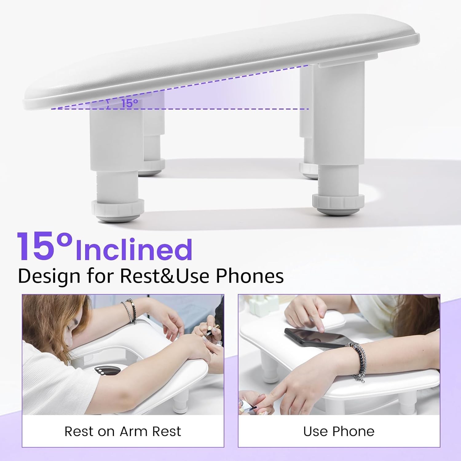 Adjustable U-Shaped Nail Arm Rest for Manicure – Microfiber PU Leather (White)