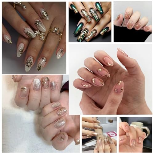 6 Sheets Gold Nail Art Stickers 3D Self -Adhesive Golden Gold Flower Leaves