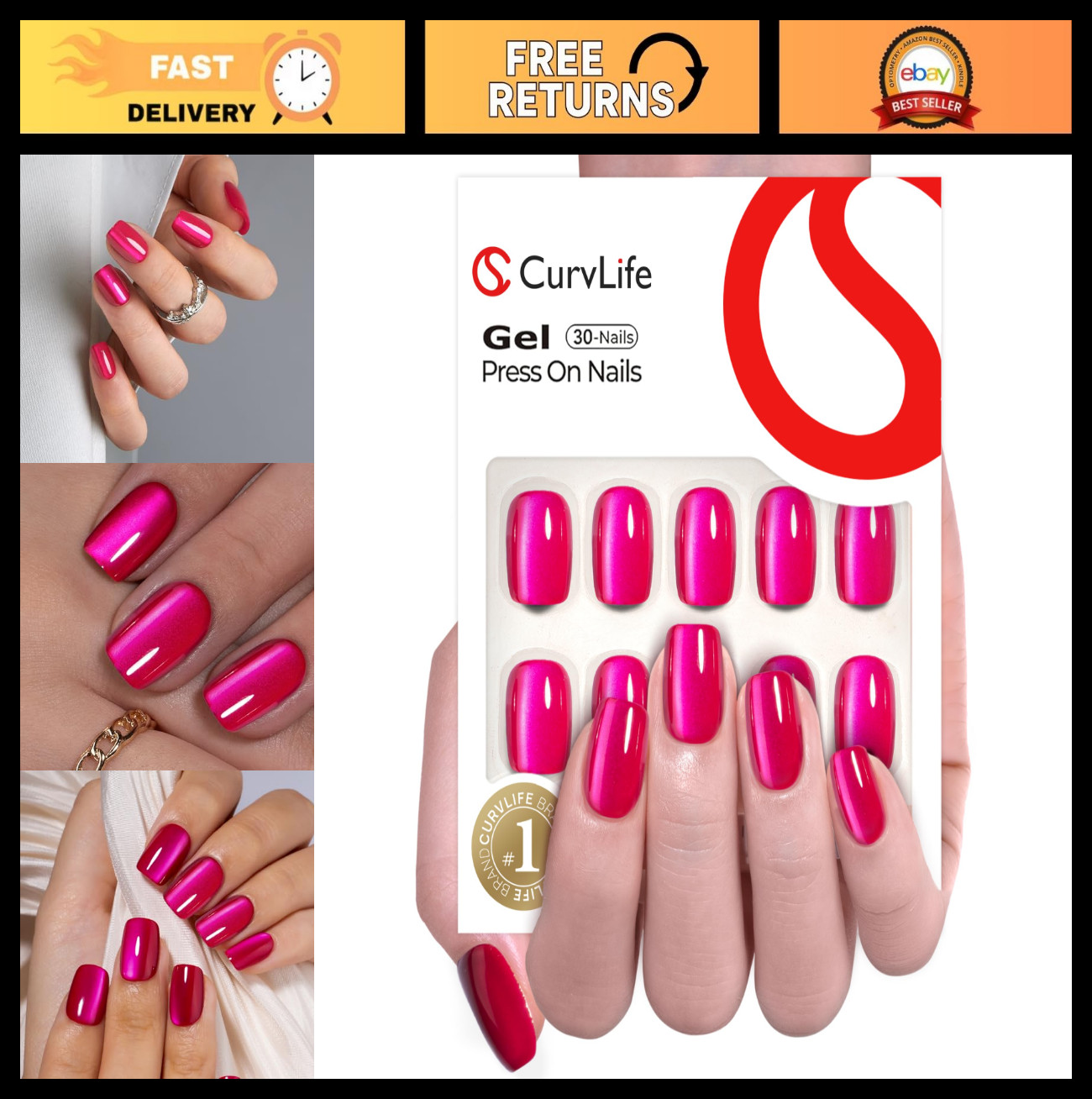 30pcs Press on Nails – Acrylic Fake Nails, Apricot Design, Glossy Nude, Short Ti