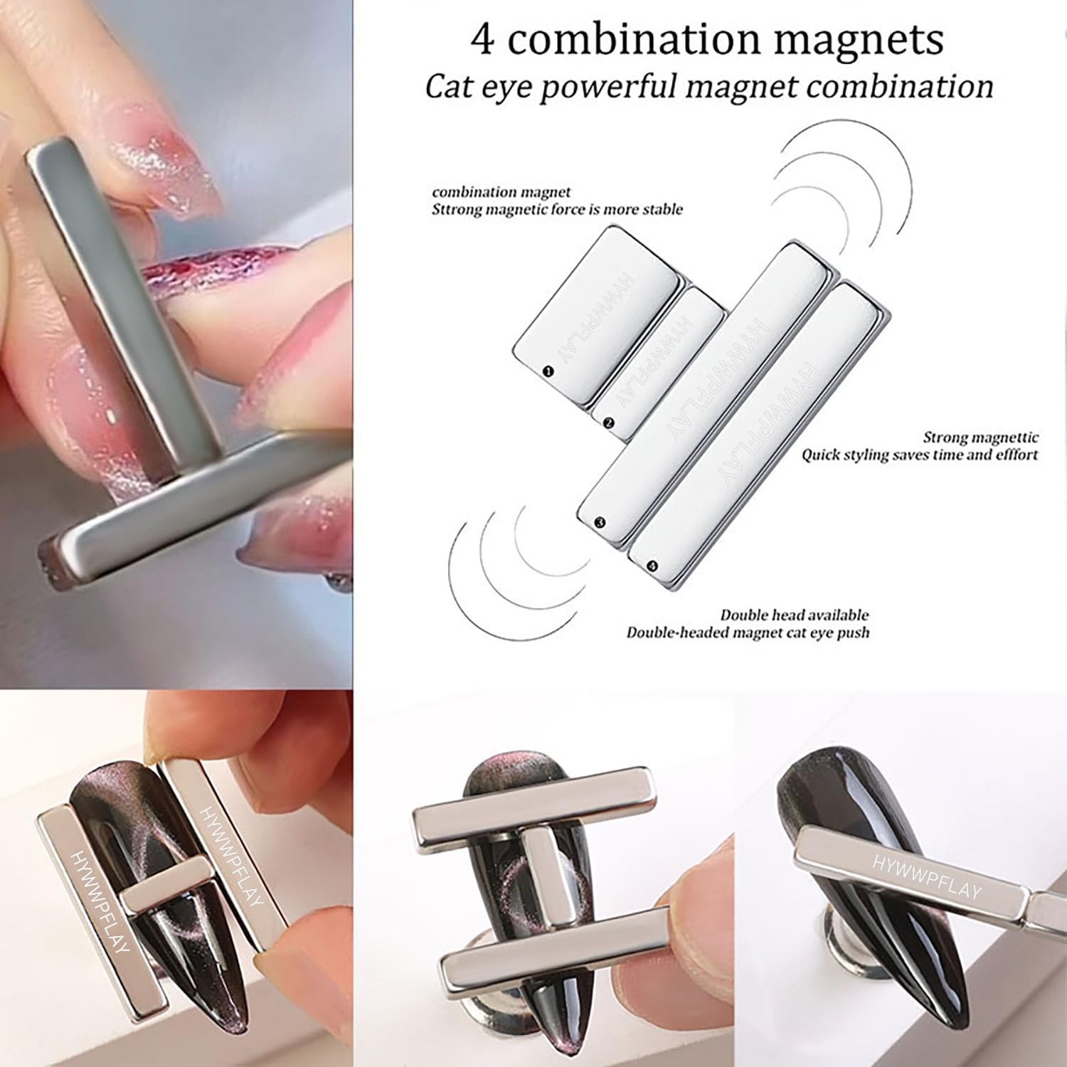 Charming 5-Piece Cat Eye Nail Magnet Set with Quality Acrylic & Glossy Finish