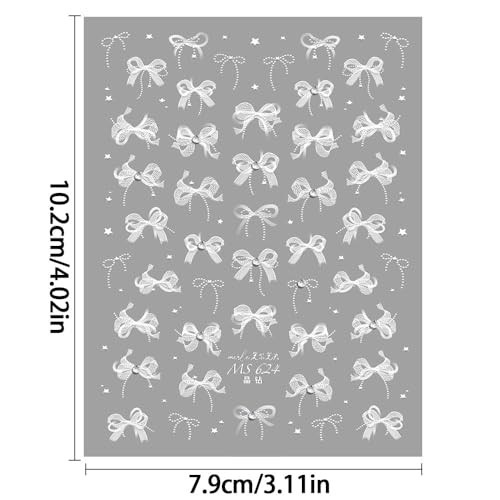 White Lace Bow Nail Stickers for Nail Art Supplies Cute Nail Bows Ribbon
