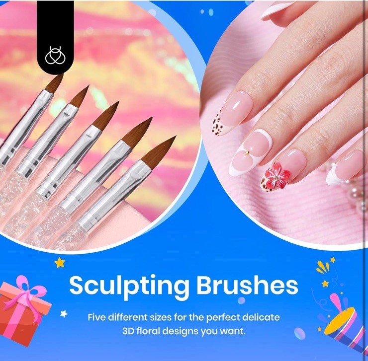 10 Pcs Beetles Nail Brush Set: 5 Double-End Dotting Pens & 5 Nail Art Brushes