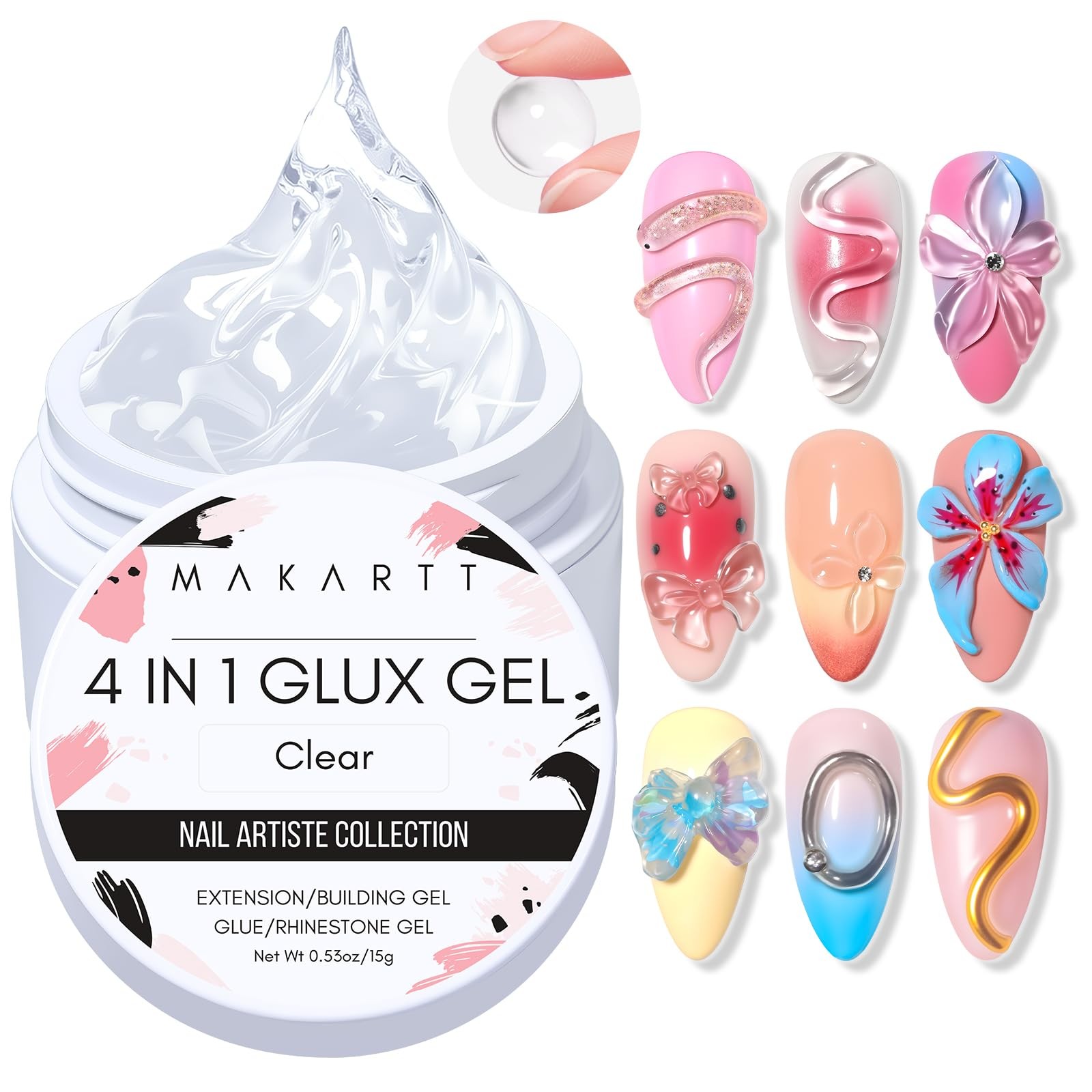 Clear 3D Builder Nail Gel – 4-in-1 Non-Sticky UV Glue for Nails 15ml