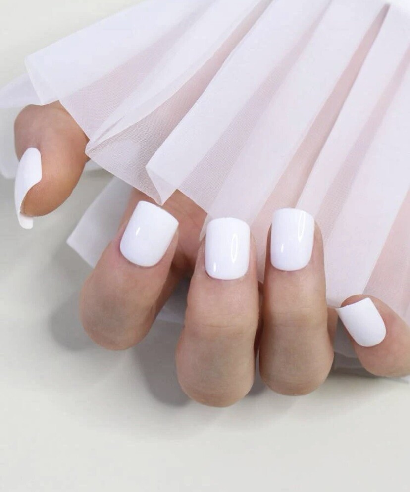 FULL COVER *WHITE* SHORT Press On 24 Pieces Nail Tips Kit With Glue