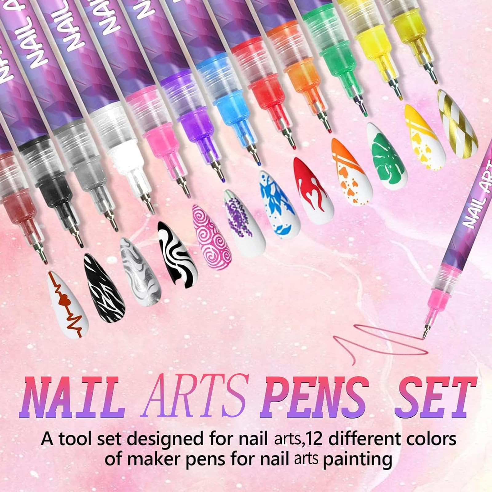 NEW 12 Colors Nail Arts Markers Pens Set, Nail Markers for Nail Arts, Suitabl…