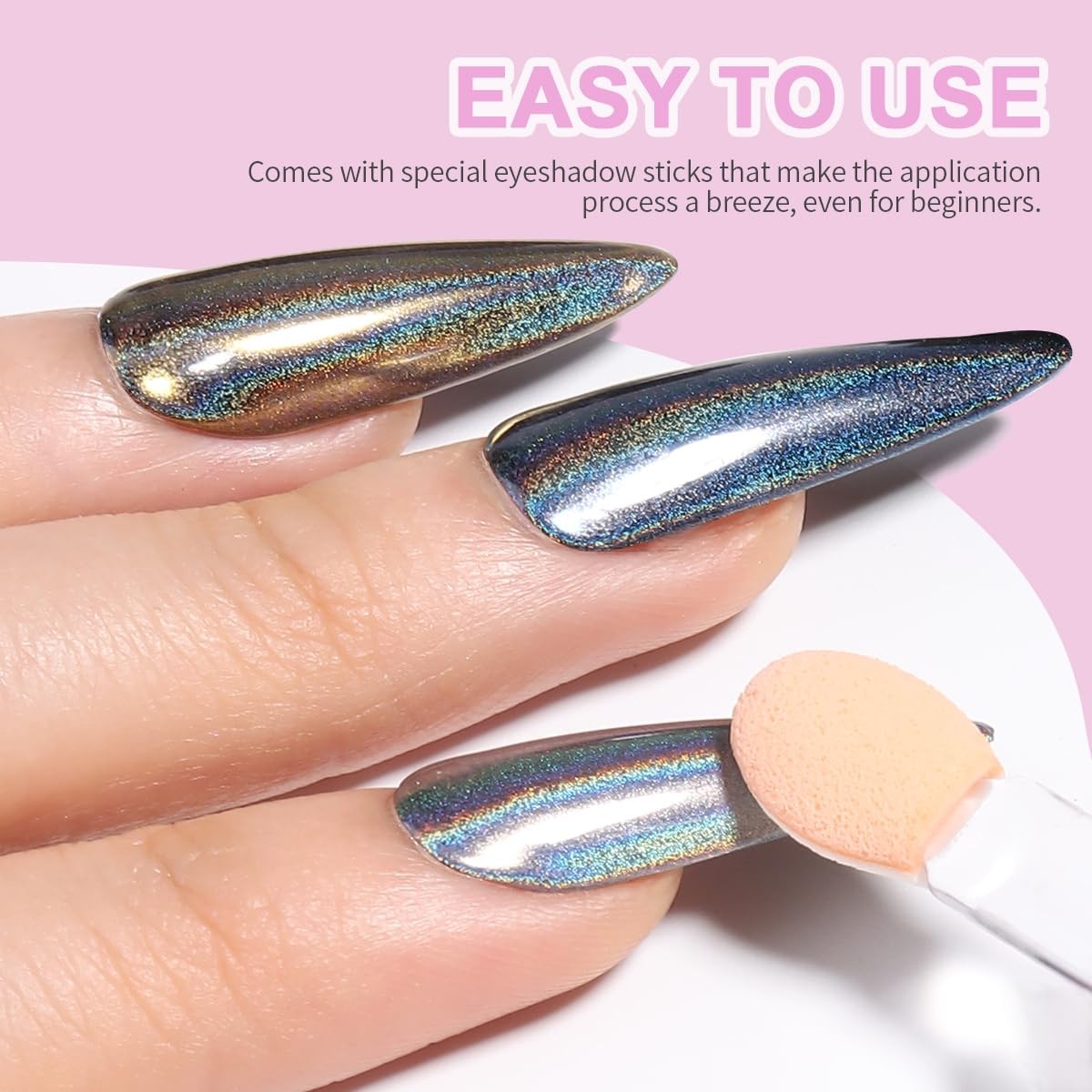 Furtherpretty Holographic Chrome Nail Powder, 10 Colors Metallic 10 colors