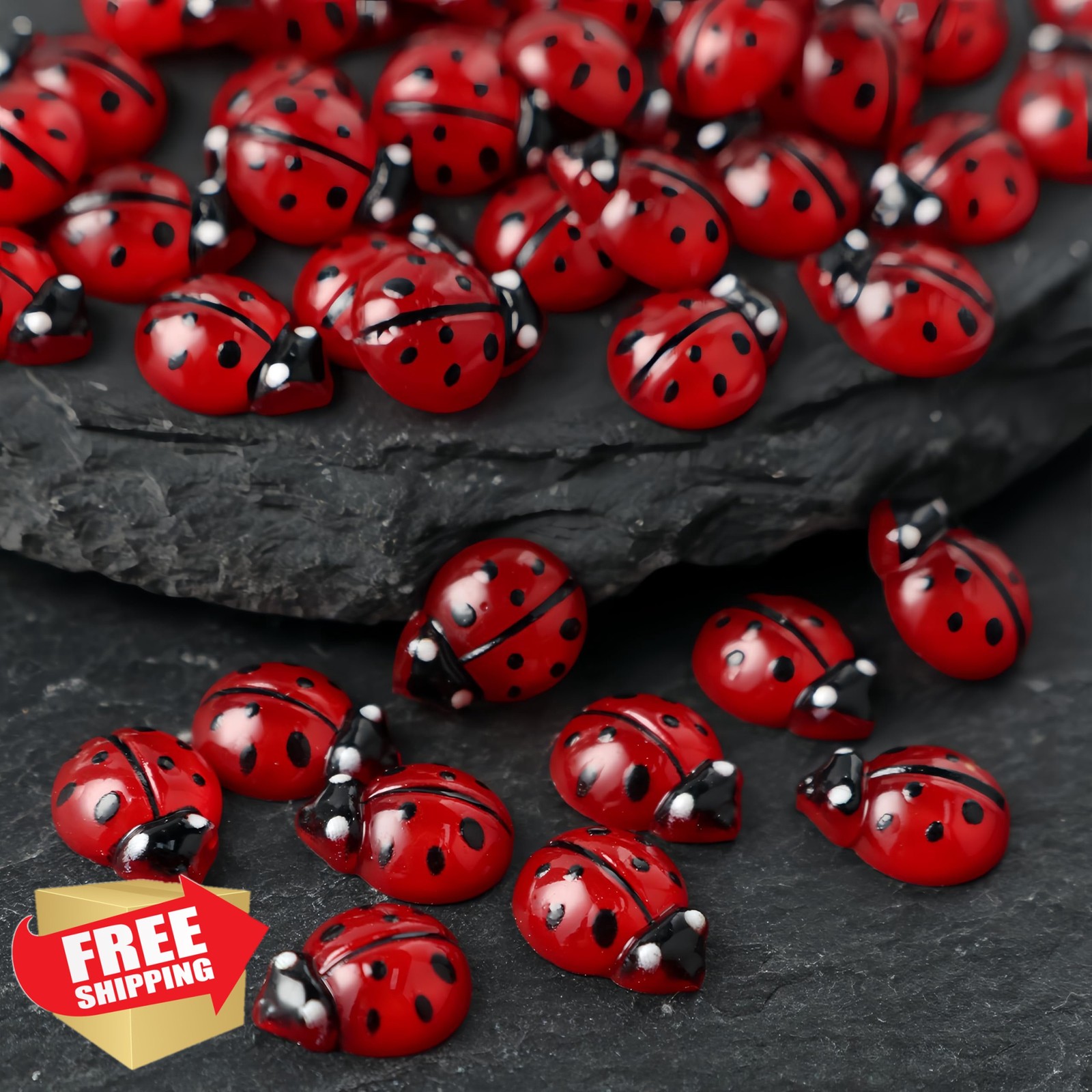 SHUXILIN 200pc Ladybug Nail Charms Red Resin 3D Rhinestones