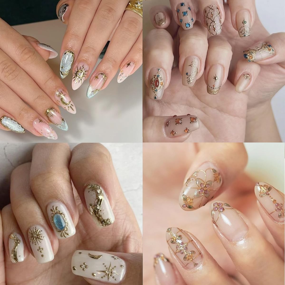 2 Sheets Embossed Sun Star Nail Stickers Bohemian Style Gold Nail Decals Sun …
