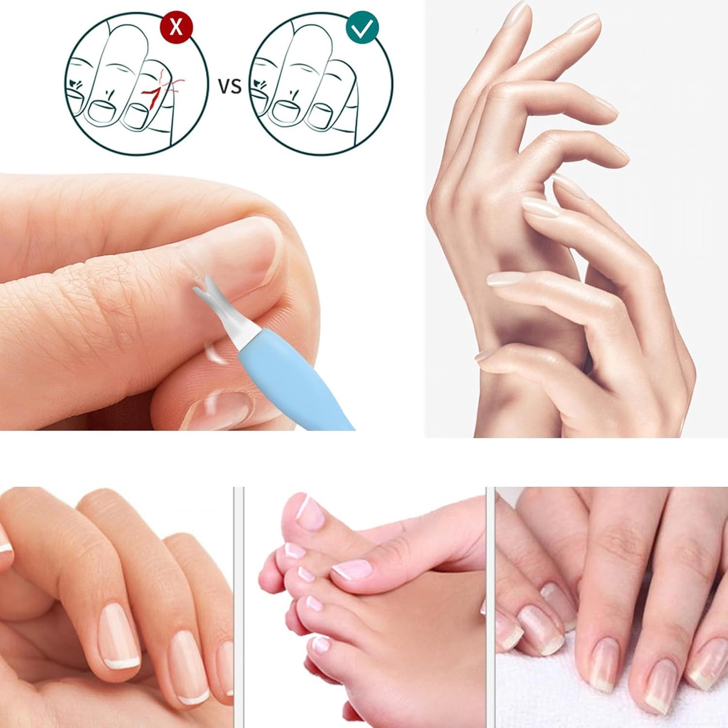 Cuticle Trimmer Pusher Remover, Rubber Tip ntle on Nail Bed, Stainl
