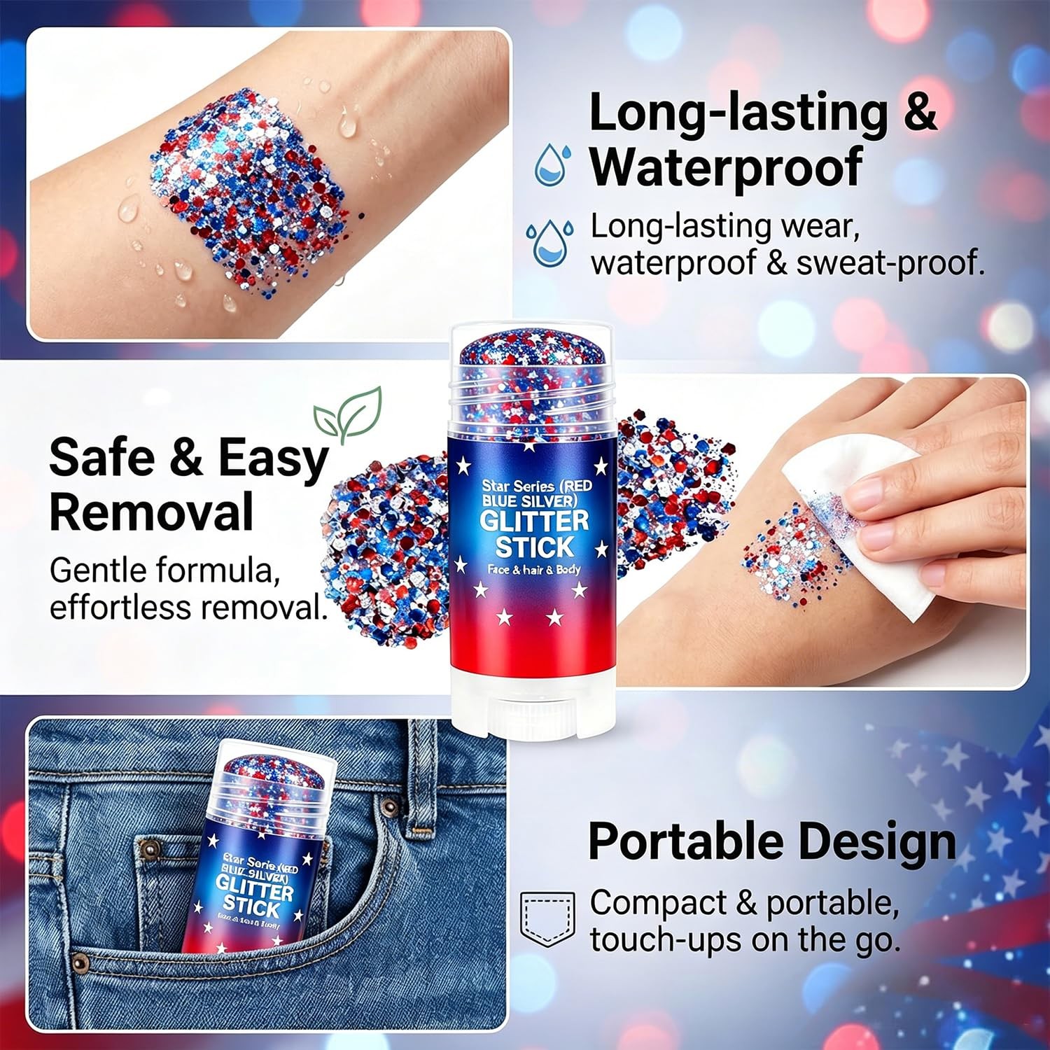 4th of July Glitter Stick, Red White and Blue Glitter Stick, Glitters Stick f…
