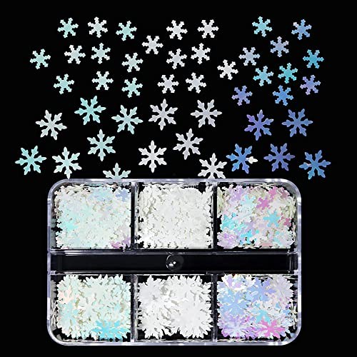 Christmas Nail Glitter Sequins, 12 Grids Holographic White Red Green Set