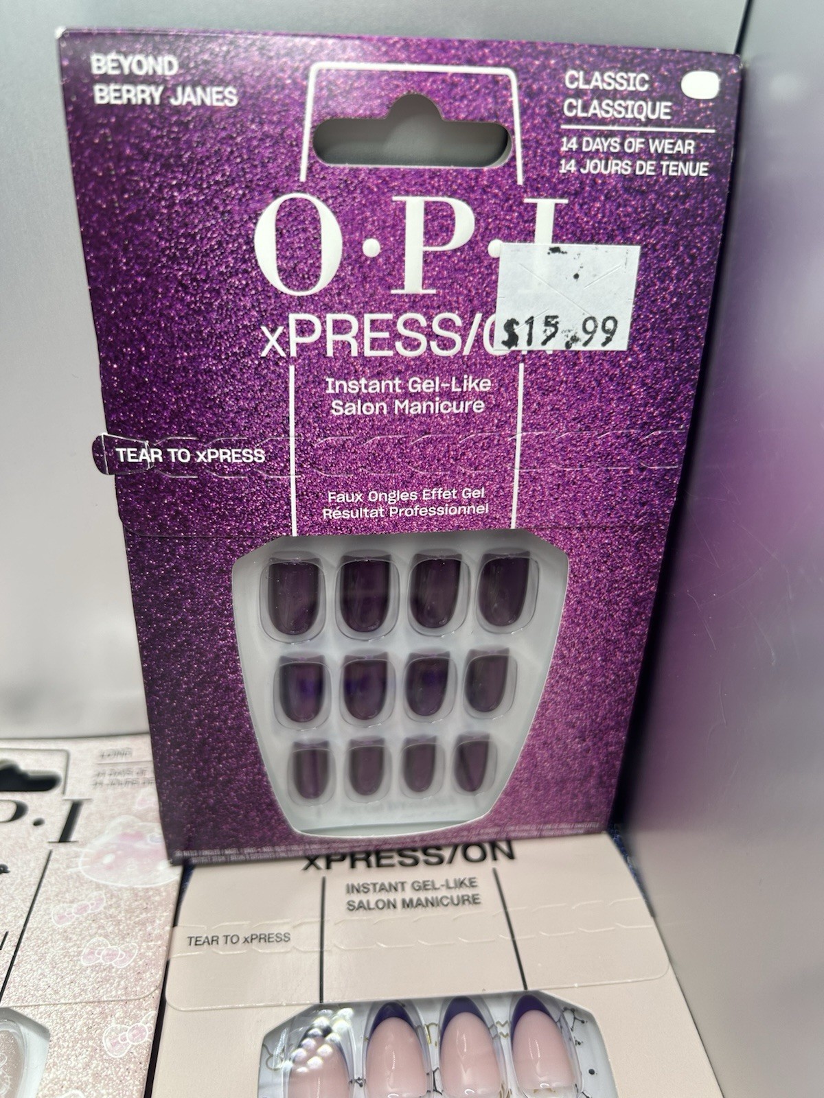 OPI Press-On Nails Hello Kitty Glitter Purple Long Oval Full Cover Pre-Designed