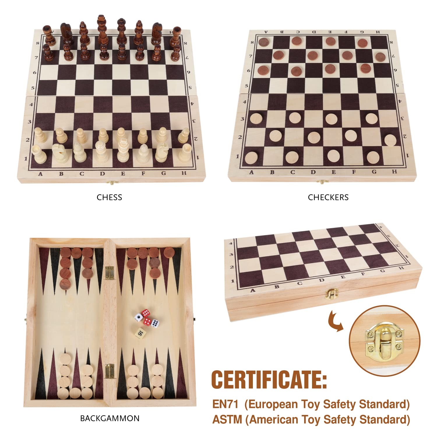 GOTHINK Wooden 28.956 centimeters, 3 in 1 – Chess, Checkers & Backgammon – 11