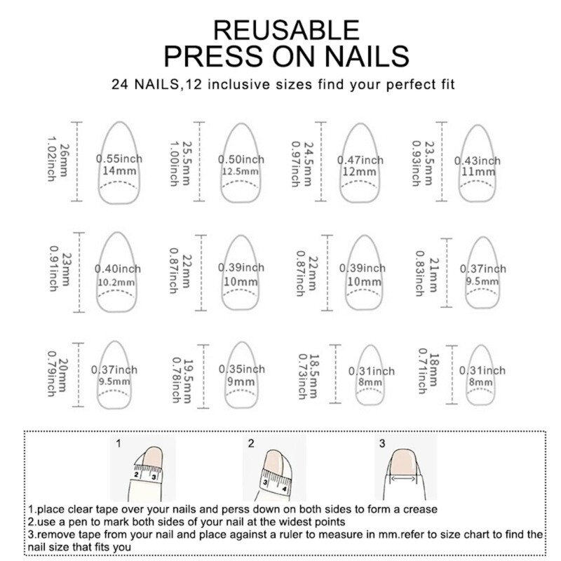24pcs Artistic Almond Shape Press on Nail with 3D Designs False Nail for Women