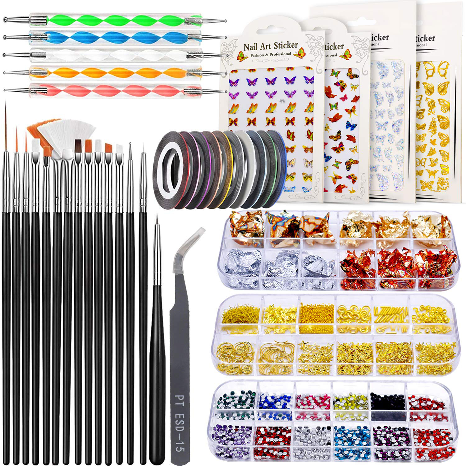 Piedras Para Uñas Conjunto De Diamantes Kit Decoración De Uñas Con 15 Pinceles