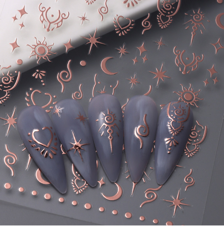 Retro Star Moon Metallic Gold Silver Laser Spiritual Baddies Nail Stickers NS39