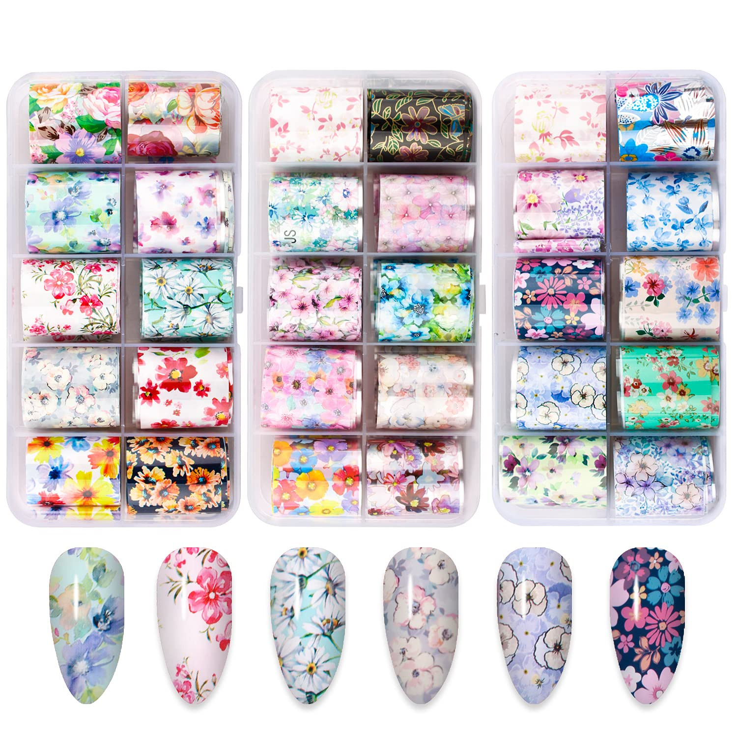Nail Foil, 30 Rolls Nail Art Foil Transfer 3D Flower Stickers for Nails Blossom