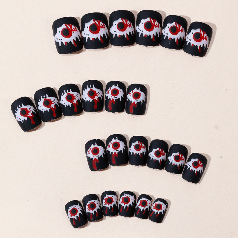 46Pcs-Halloween Short Square Bloody Eye Horror Fake Press on Nails Set