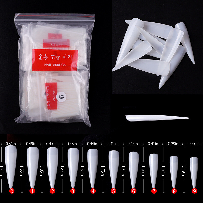 500 Pcs Long Stiletto Pointed False Nail Tips Half Nails Fake Tip Salon Manicure