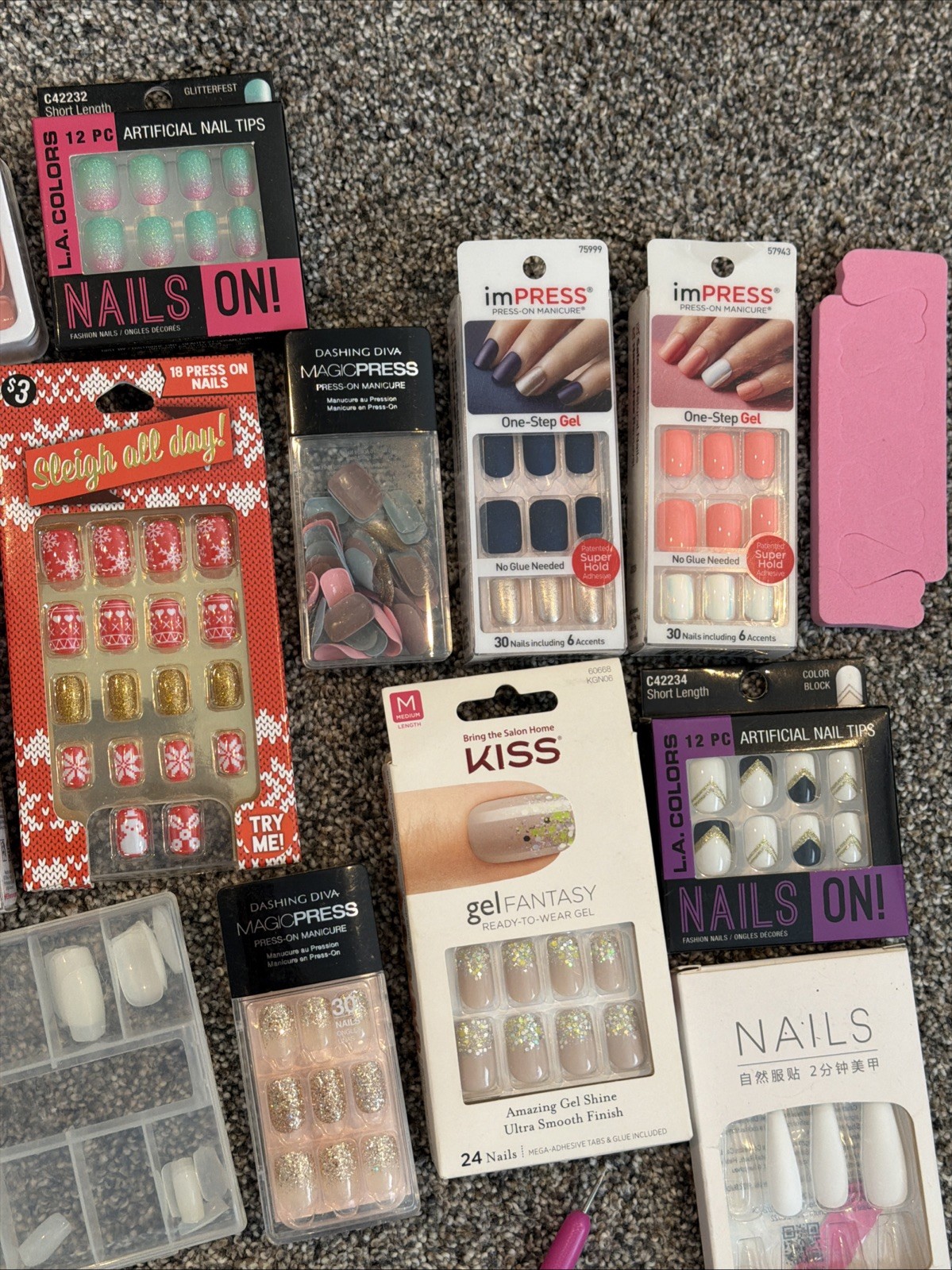 Kiss Gel Fantasy Press‑On Nails • Lot of 16 NIP • Sculpted Gel, Assorted Styles