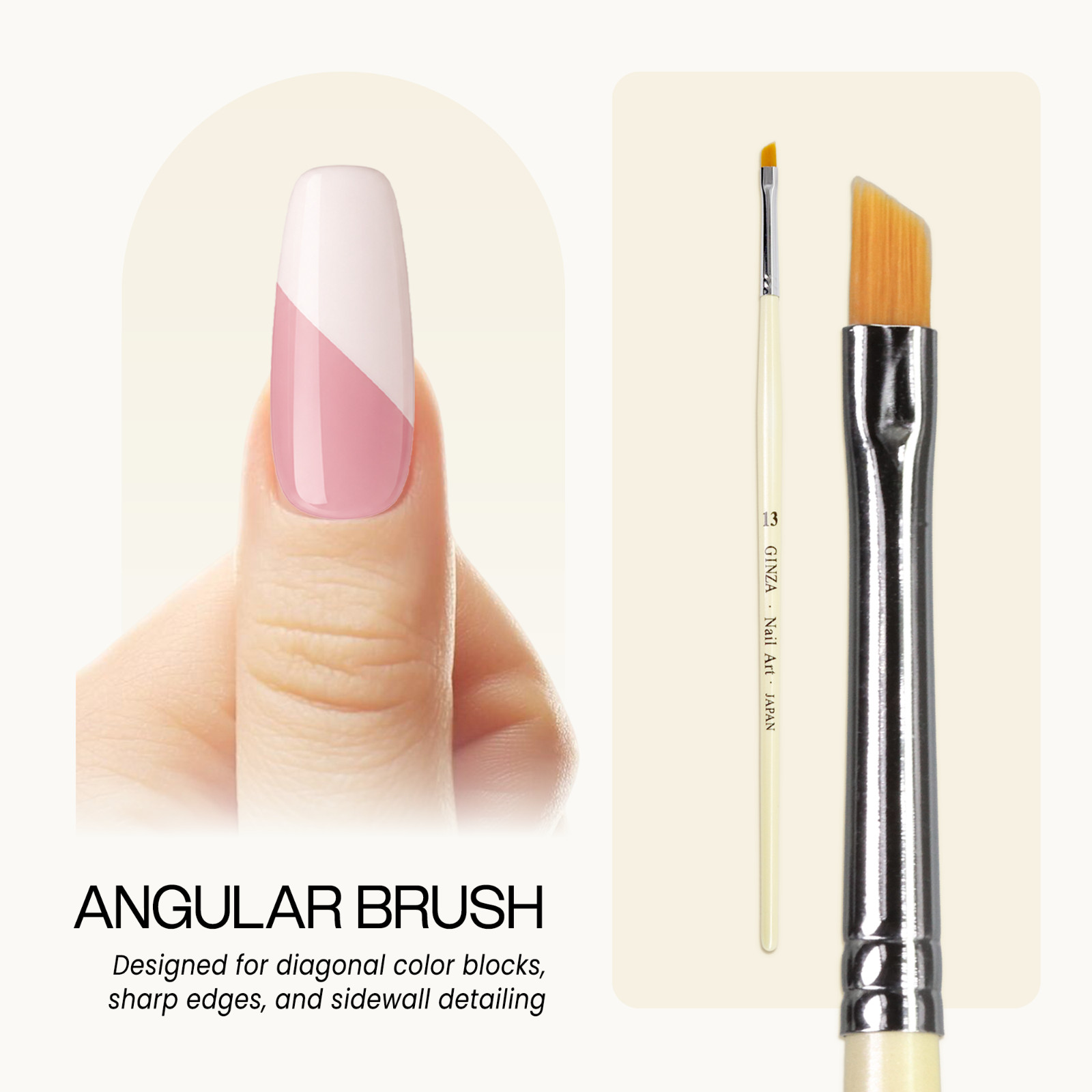 Ginza Professional Acrylic Angular Nail Art Brush with White Wooden Handle