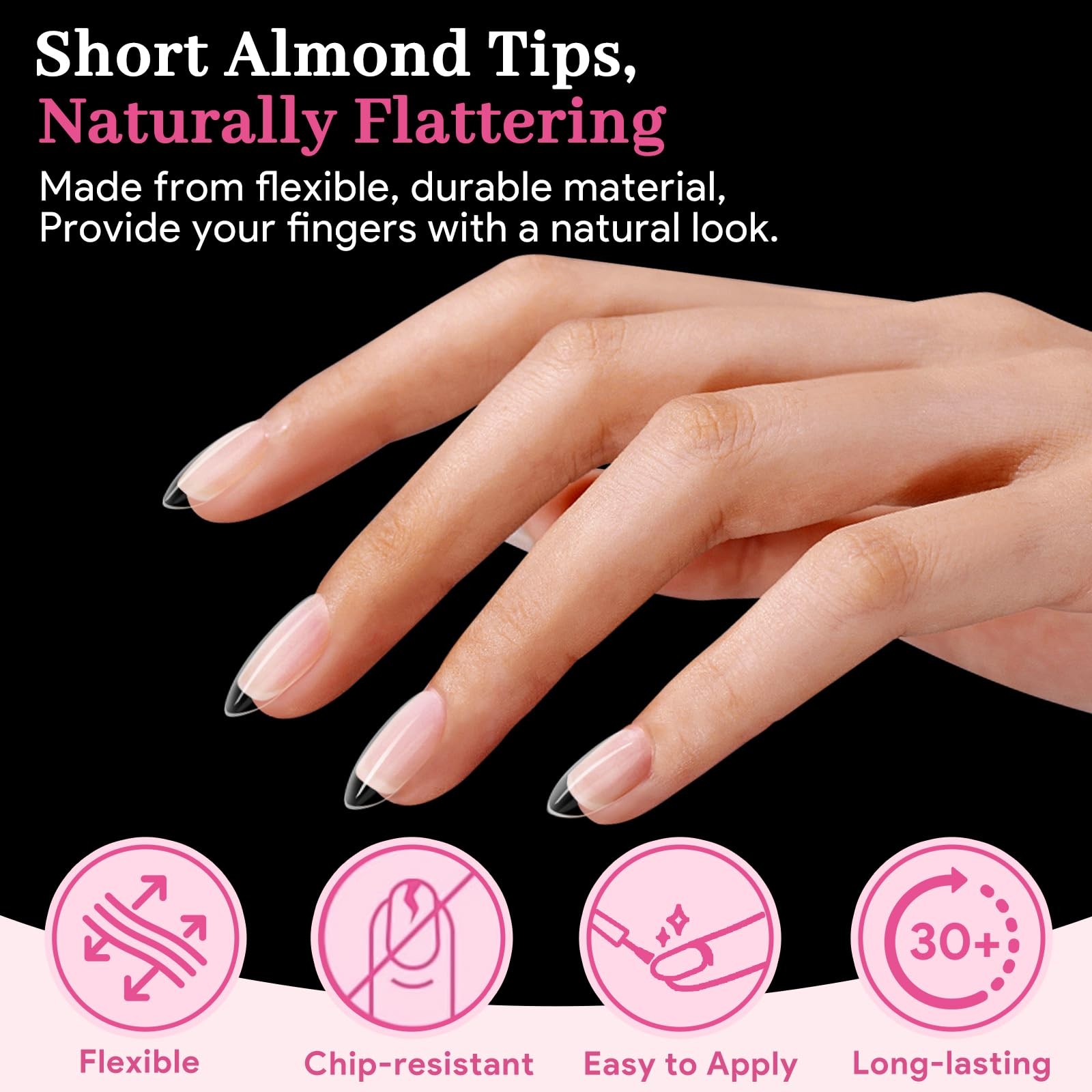 Qiek Short Almond Nail Tips – 15 Sizes 240 PCS Half Various, A-Short