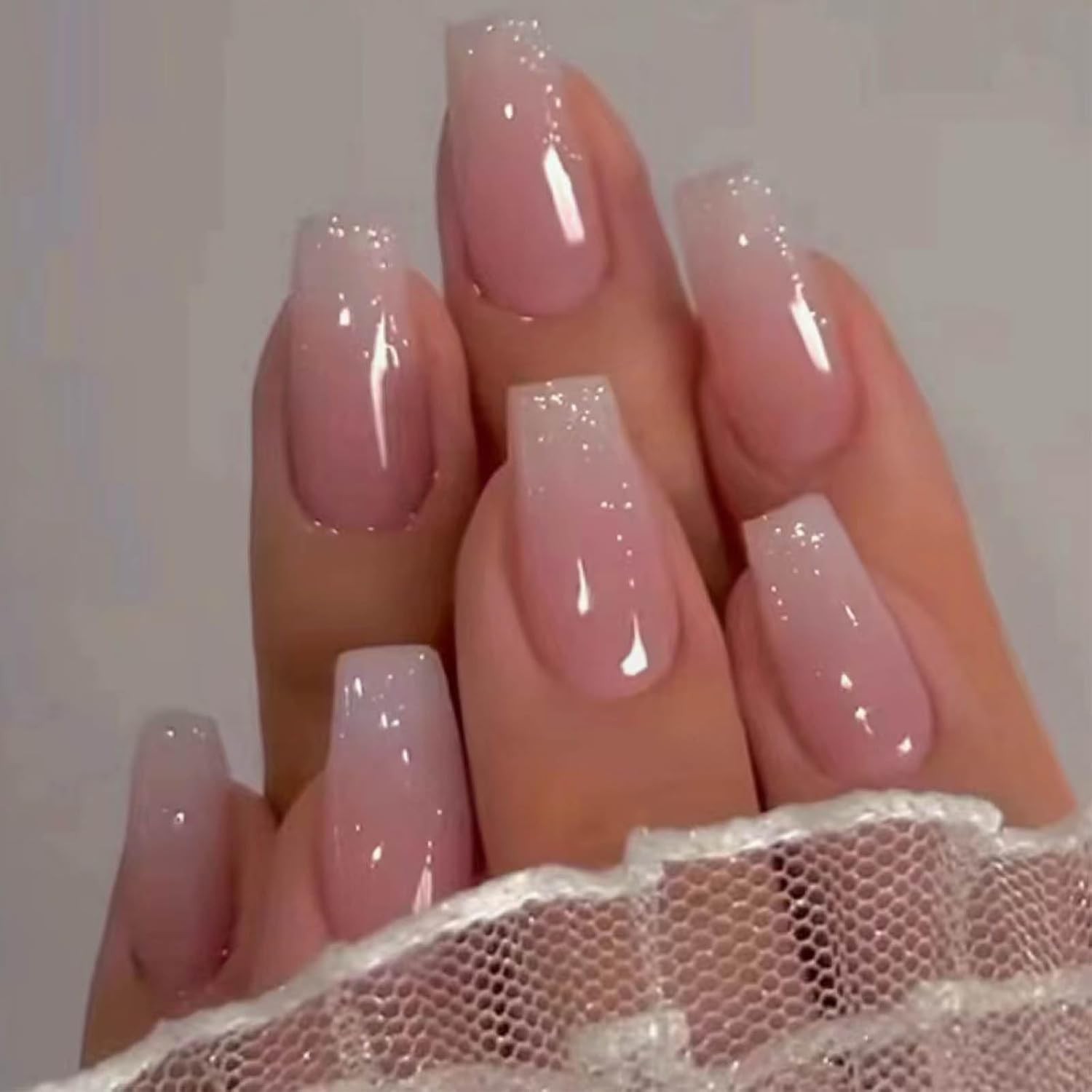 Bling Coffin Press on Nails Fake Nails Tips Full Cover Medium False Gradient