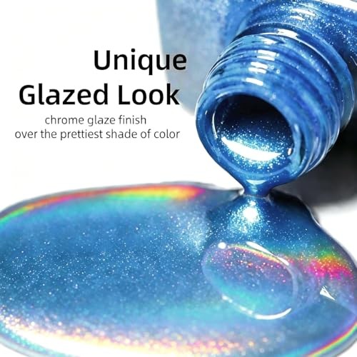 Chrome Press On Nails Short Oval – 32 Pcs Glazed Royal Blue Fake Nails Press