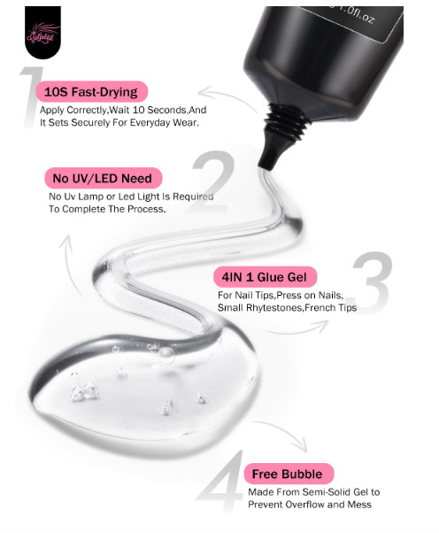 Solid Glue Gel for False Nail Tips, 30ml Gel Glue for Fake Nails Press On Nails,