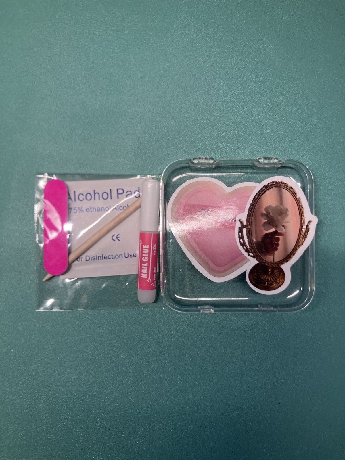 Press-On Nails French Floral Pink/White Short Almond Plastic, Glue Included