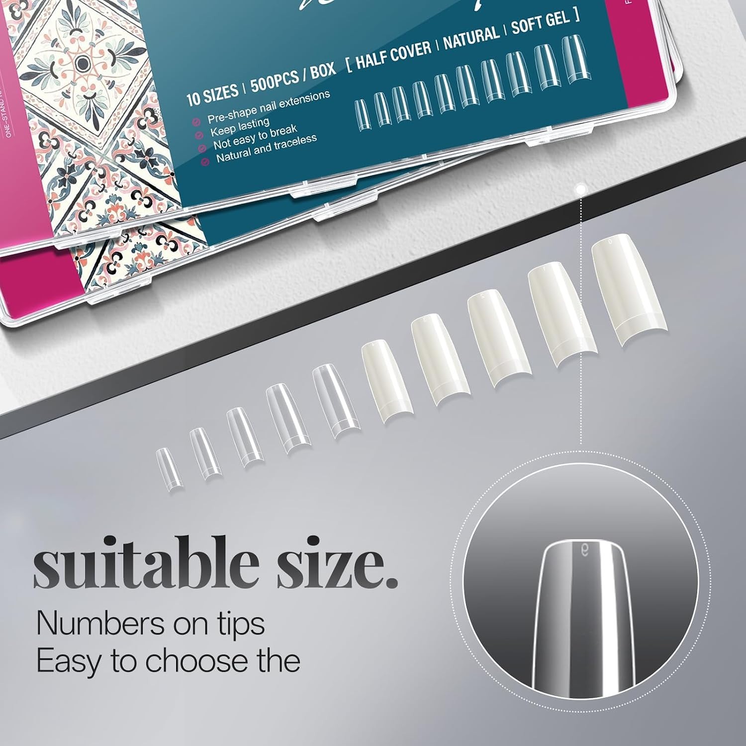 Nail Tips Lady French Style Acrylic Artificial Half Cover False Nail Tips wit…
