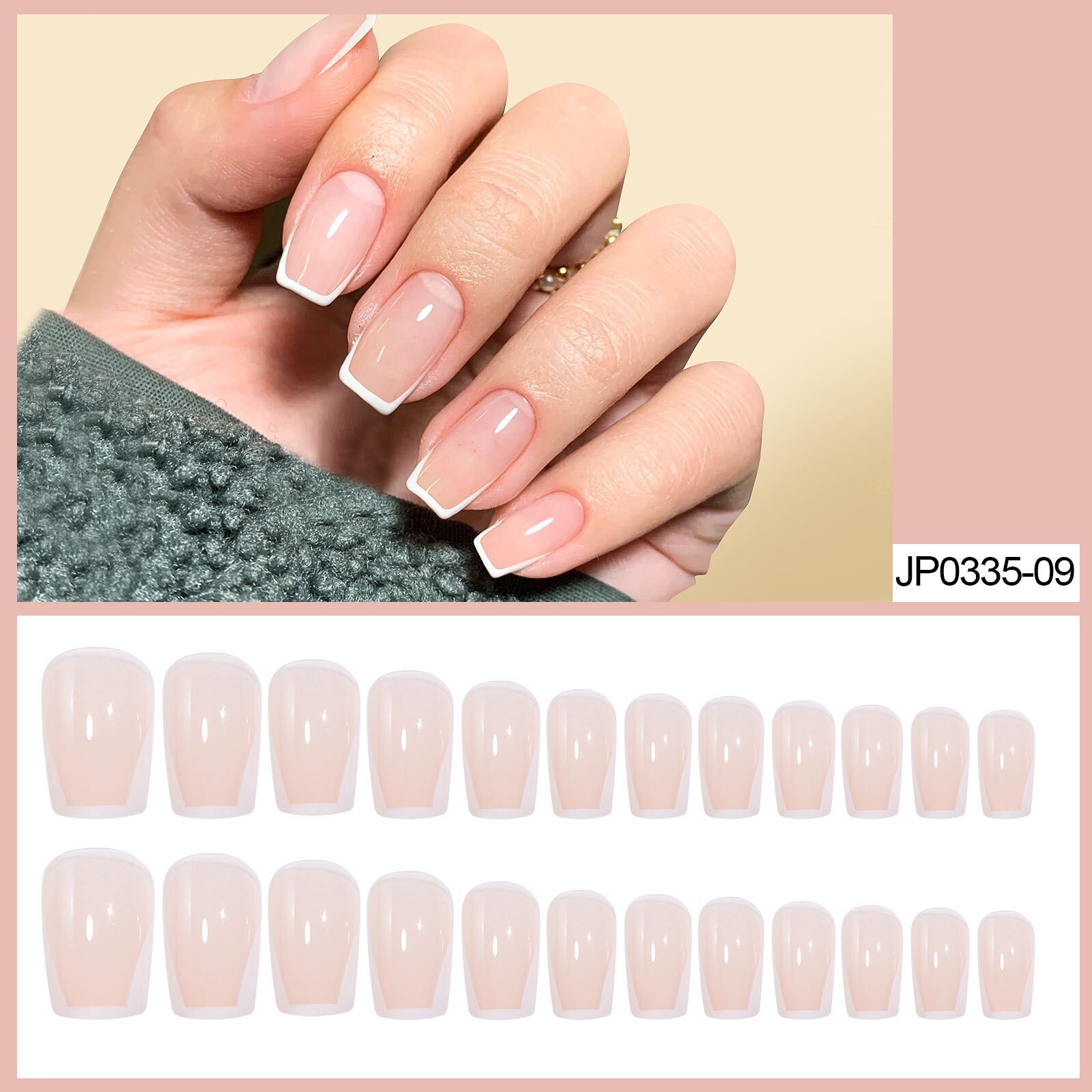 24 Pcs French Shape False Nail Short Square Press on Nails with Nail Sticker
