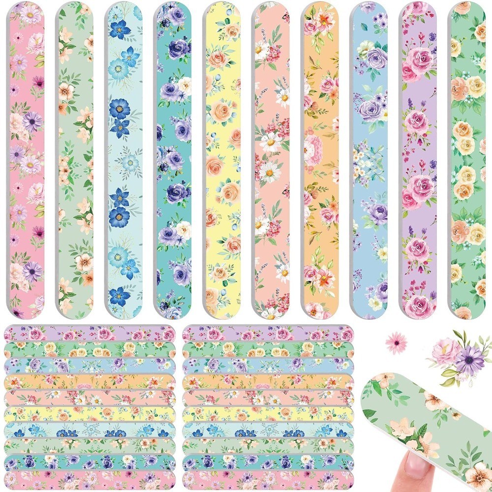 60 Pack Flower Board Nail File for Women Colorful Floral Double Sided Emery