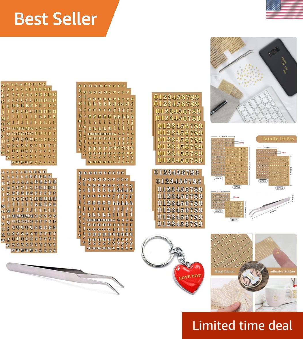 18 Sheets Mini Gold/Silver Letter Stickers for Nail Art, Epoxy Resin Crafts, …