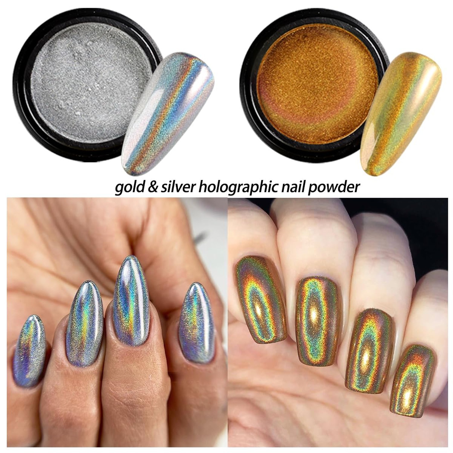 14PCS Chrome Nail Powder Set Metallic Mirror Effect Holographic Pigment Nail Art