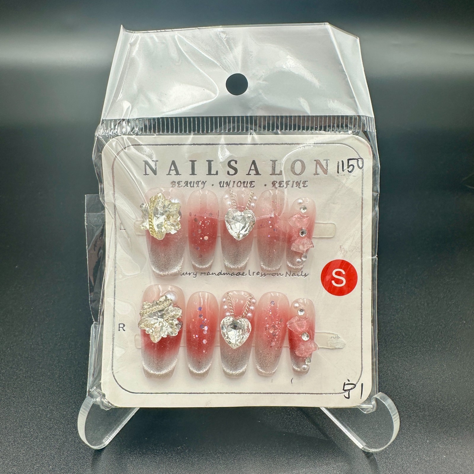 Lot of 7 Packs Press On Nails Size S Rhinestone 3D Bling False Nail Art Set