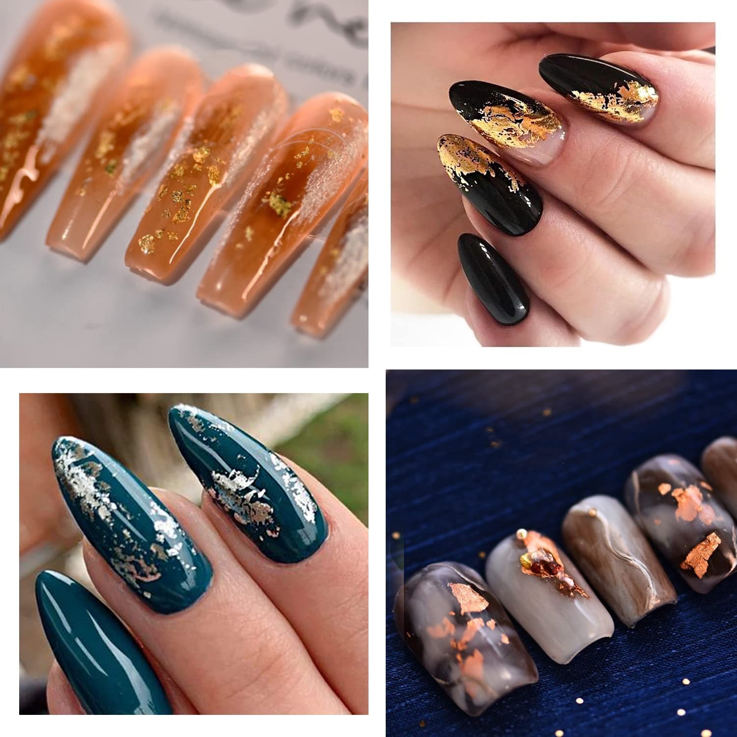 Nail Foil Flakes 4 Bottles Gold Foil Flakes Metallic Gold Foil Set for Nails,…