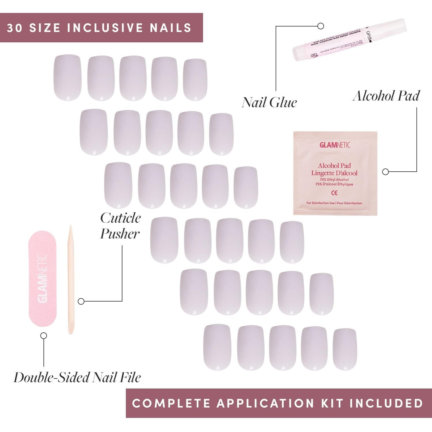 Press On Nails – Lilac Gray | Opaque Pale Light Lilac Gray Short Squoval Fake…