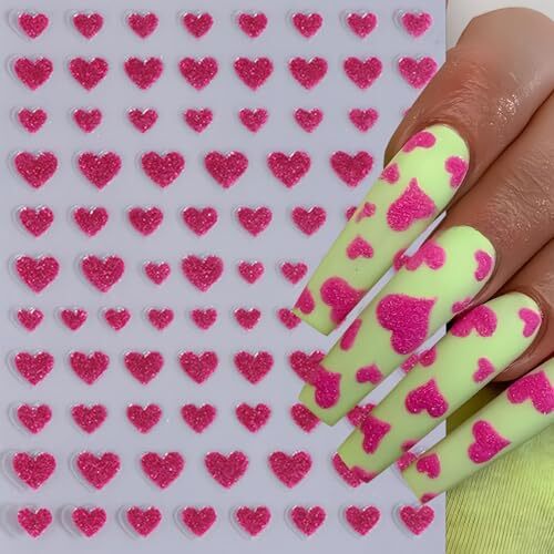 6Sheets Heart Nail Stickers Decals Shiny Love Nail Decals 3D Self shiny love