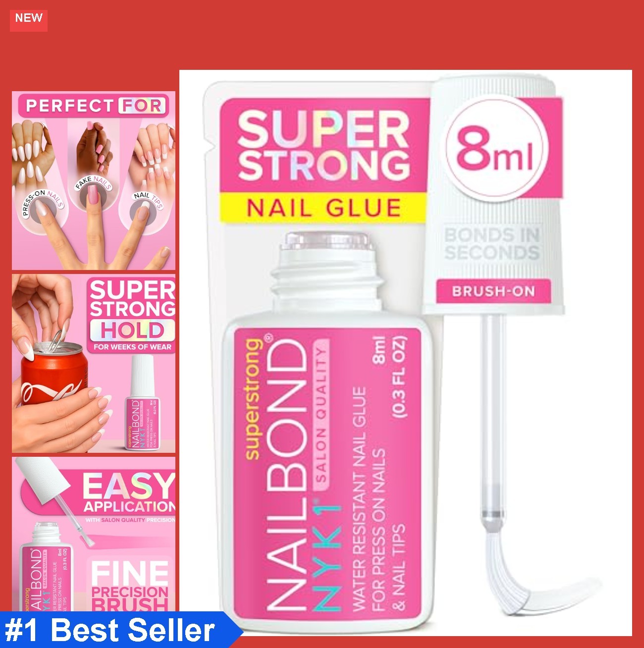 Super Strong Brush On Nail Glue 8ml Quick Dry Long Lasting Press On False