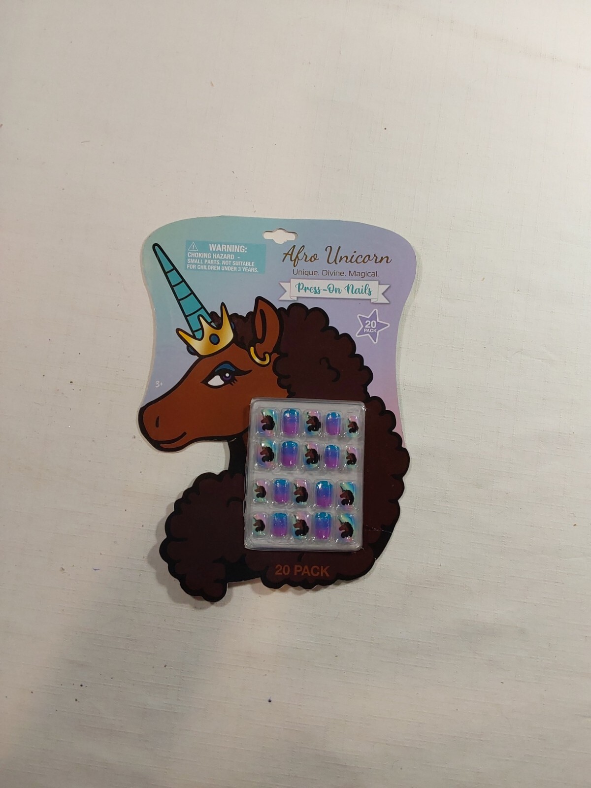 Afro Glitter Unicorn Multicolor Easy to Apply Press On Fake Nails Set 20 Pack