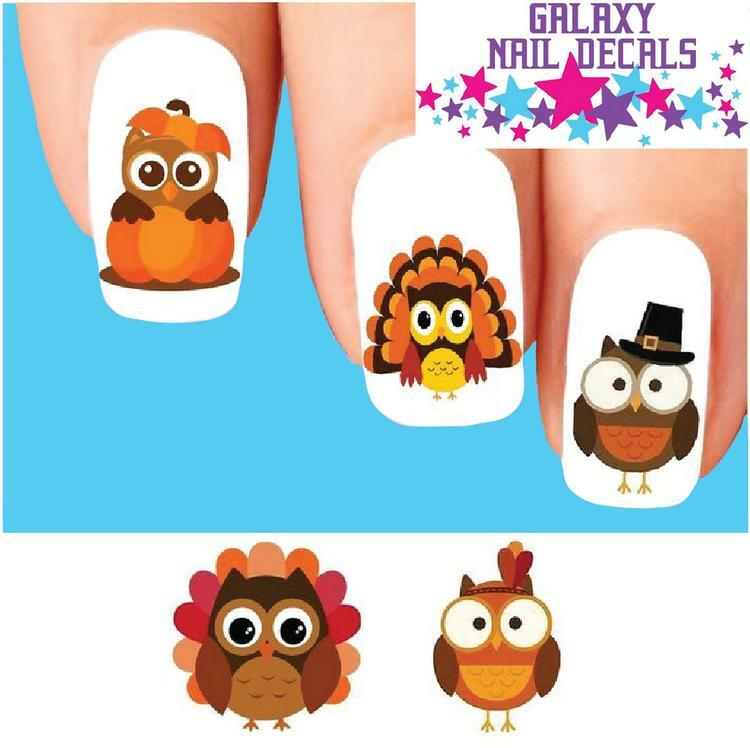 Waterslide Owl Nail Decals – Set of 20 Thanksgiving Fall Owls Assorted