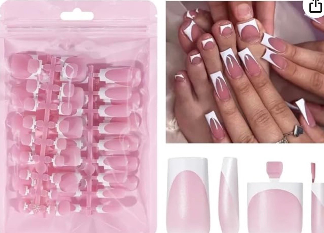 NHIXK 60PCS French Tip Press On Nails & Toenails Set Square Full Cover Manicure