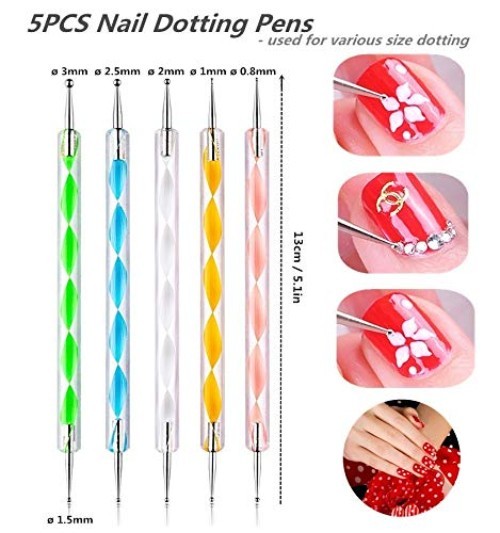 5PCS Dotting Pens with 3 PCS Nail Painting Brushes, Double Ended Brush and Do…
