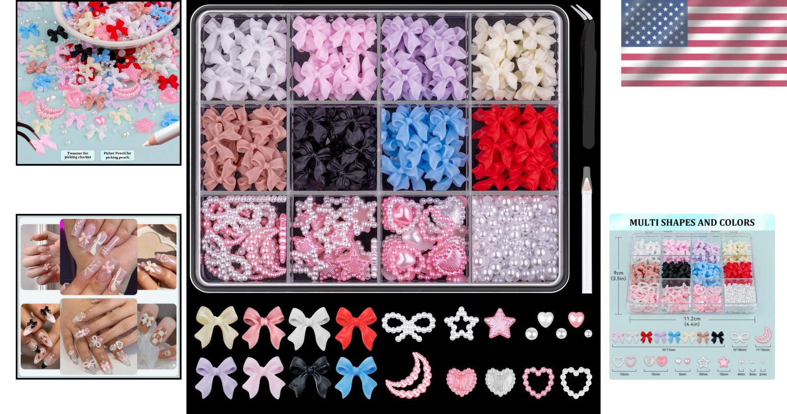 Comprehensive 600-Piece Nail Charms Set – 8 Colors & Application Tools Included