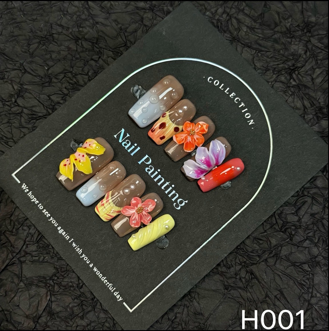 Summer Bloom 3D Flower Press On Nails, Medium, Handmade, Multicolored Acrylic