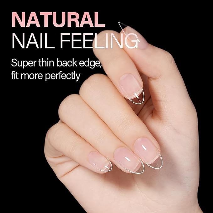 Short Almond Nail Tips, 15 Sizes 240PCS Preshaped Soft Clear Gel Nails Tips Full
