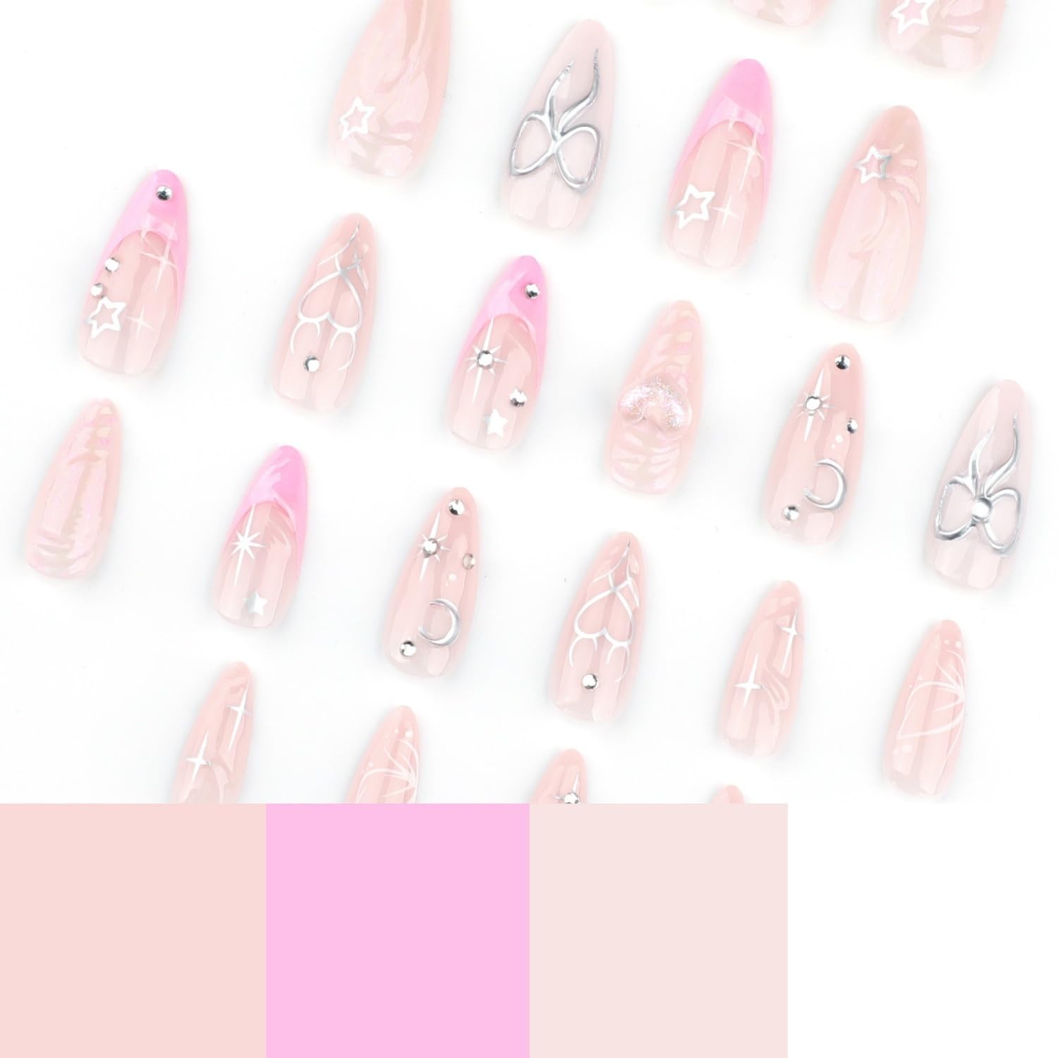 3D Press on Nails French Tip Fake Nails with Designs Glossy Butterfly False N…