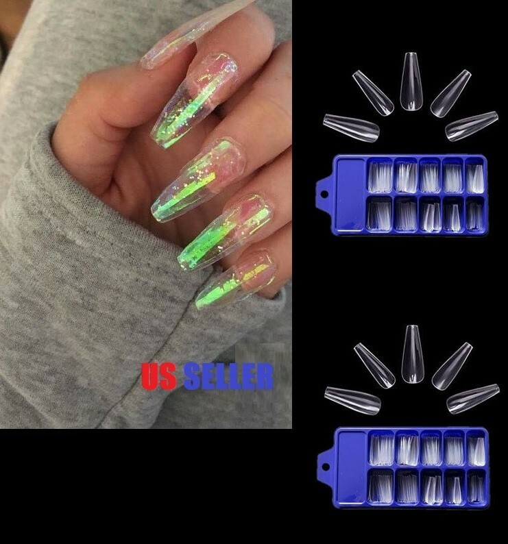 100PCS DIY Long Coffin Nails Tips Acrylic Ballerina Fake Nail Kits